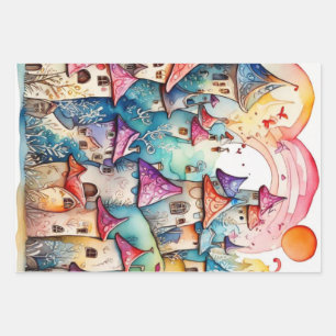 Fairyland magic castle  wrapping paper sheet