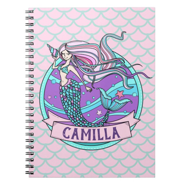 Fairyland Mermaid | Cute Dainty Pink Personalised Notebook (Front)