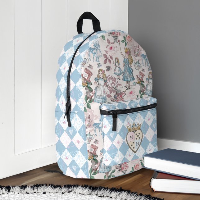 Fairytale Alice in Wonderland Characters Monogram Printed Backpack (Fairytale Alice in Wonderland Characters Monogram Printed Backpack)