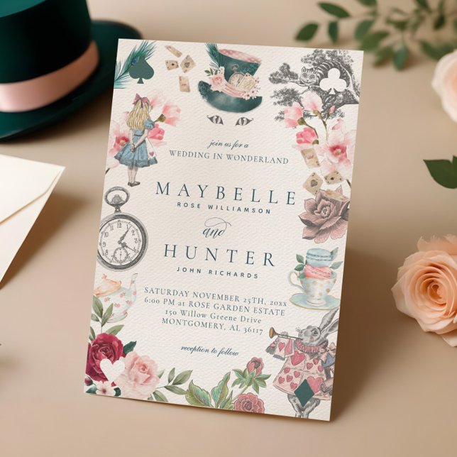 Fairytale Alice in Wonderland Whimsical Wedding Invitation (Fairytale Alice in Wonderland Whimsical Wedding Invitation)