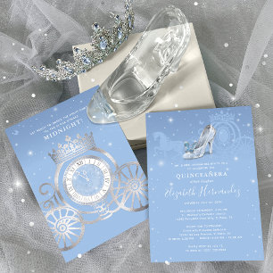 Fairytale Baby Blue Silver Cinderella Quinceanera Invitation