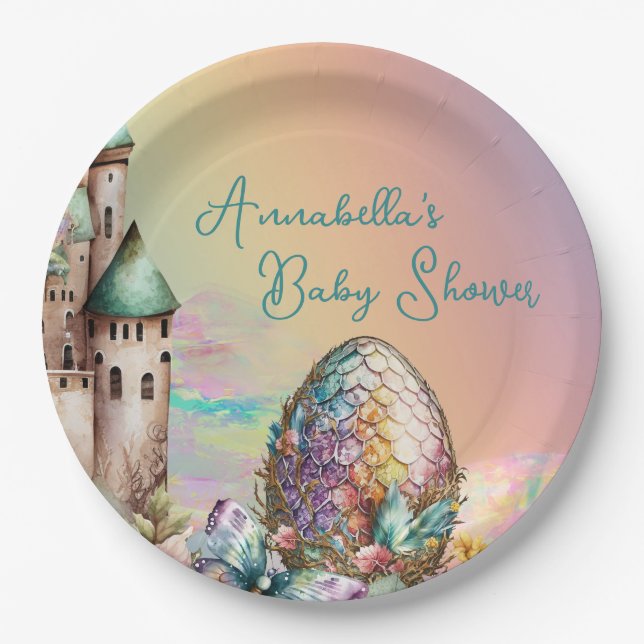 Fairytale Baby Dragon Egg on Rainbow Paper Plate (Front)