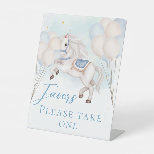 Fairytale baby Pony Blue balloon star Favours Pedestal Sign (Front)