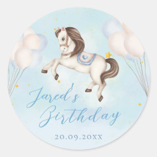 Fairytale baby Pony Blue balloons star Birthday Classic Round Sticker