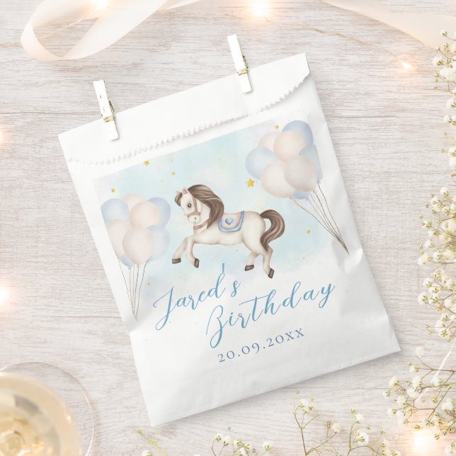 Fairytale baby Pony Blue balloons star Birthday Favour Bags (Clipped)