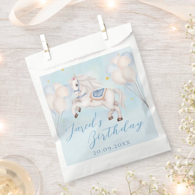 Fairytale baby Pony Blue balloons star Birthday Favour Bags (Clipped)