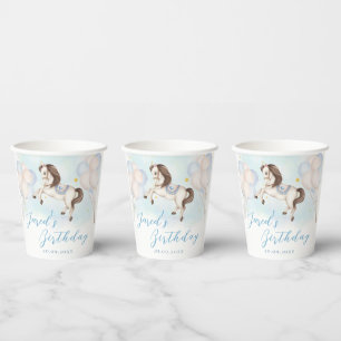 Fairytale baby Pony Blue balloons star Birthday Paper Cups