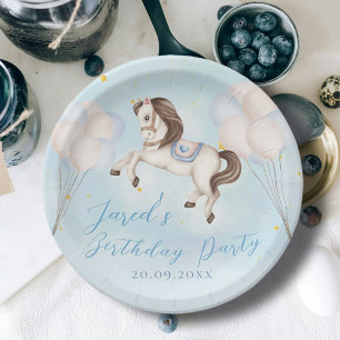 Fairytale baby Pony Blue balloons stars Birthday Paper Plate
