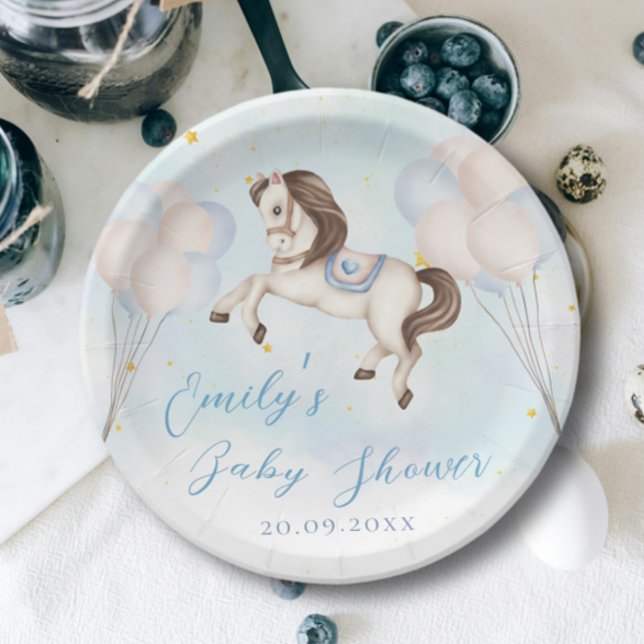 Fairytale baby Pony Blue balloons stars Shower Paper Plate (Creator Uploaded)