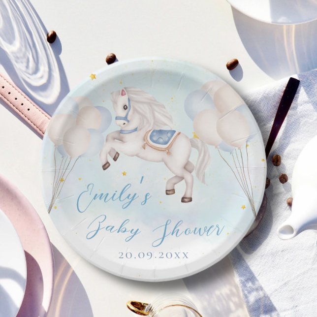 Fairytale baby Pony Blue balloons stars Shower Paper Plate (Creator Uploaded)