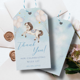 Fairytale baby Pony Blue balloons stars Thank you Gift Tags