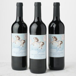Fairytale baby Pony Blue balloons stars Thank You Wine Label