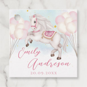Fairytale baby Pony pink balloons star Birthday Favour Tags