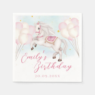 Fairytale baby Pony pink balloons star Birthday Napkin