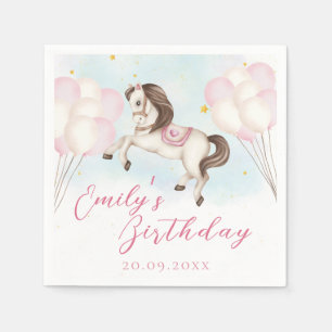 Fairytale baby Pony pink balloons star Birthday Napkin