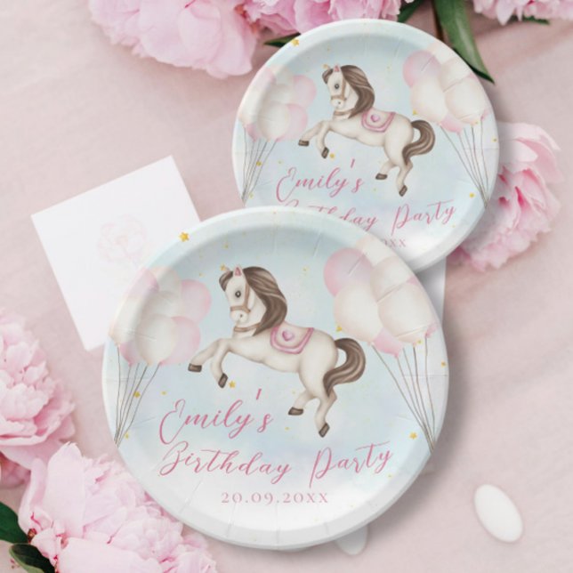 Fairytale baby Pony pink balloons stars Birthday Paper Plate (Creator Uploaded)