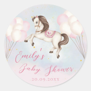 Fairytale baby Pony pink balloons stars Shower Classic Round Sticker
