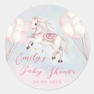 Fairytale baby Pony pink balloons stars Shower Classic Round Sticker