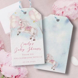 Fairytale baby Pony pink balloons stars Shower Gift Tags