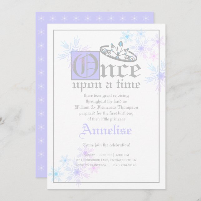 fairytale BIRTHDAY PARTY snow queen inspired Invit Invitation (Front/Back)