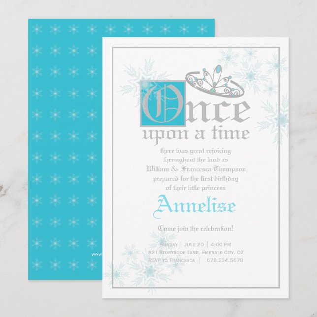 fairytale BIRTHDAY PARTY snow queen inspired Invitation (Front/Back)