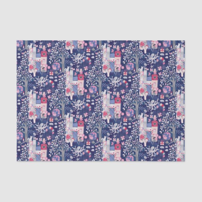 Fairytale Books and Magical Creatures Blue Tissue Paper (Front)