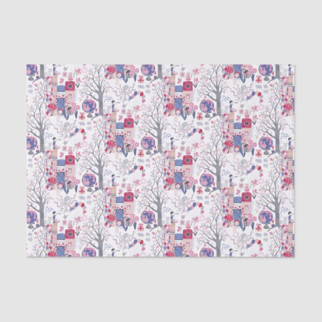 Fairytale Books and Magical Creatures White Tissue Paper (Front)