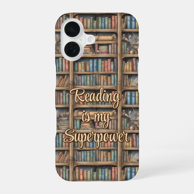 Fairytale Bookshelf Pattern iPhone 16 Case (Back)