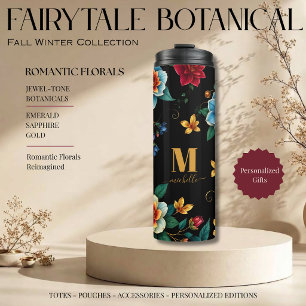 Fairytale Botanical Pattern Monogram Script Thermal Tumbler