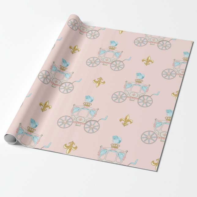 Fairytale Carriage Royal Fleur Gold Blush Ivory Wrapping Paper (Unrolled)