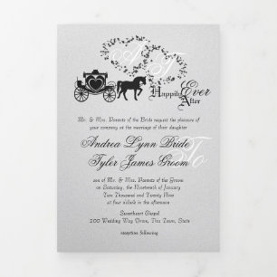 Fairytale Carriage Silver Tri-Fold Card