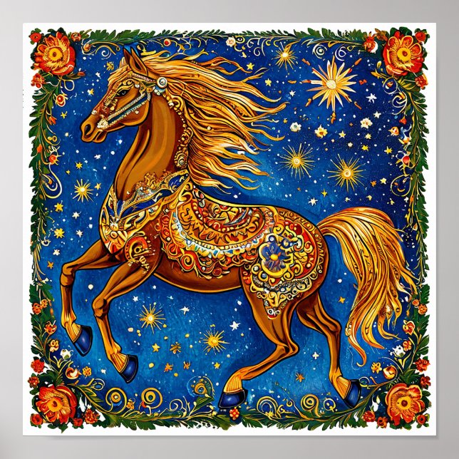 🖼️ Fairytale Cartoon Horse Whimsical Vintage Art Poster (Front)