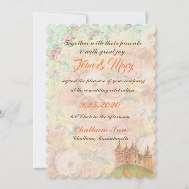 Fairytale Castle Floral  Wedding Invitation (Front)
