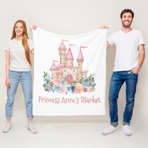 Fairytale Castle Kids Room Princess Name Floral  Fleece Blanket