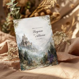 Fairytale Castle Misty Forest Autumn Wedding Invitation