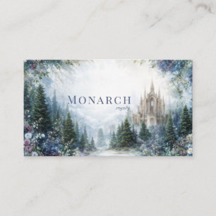 Fairytale Castle Misty Forest Floral Watercolor Business Card