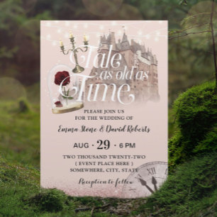 Fairytale Castle Modern Blush Rose Gold Wedding Invitation