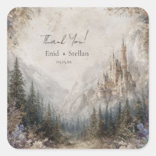 Fairytale Castle Mountain Forest Elegant Wedding Square Sticker