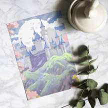 Fairytale Castle Pastel Watercolor Landscape