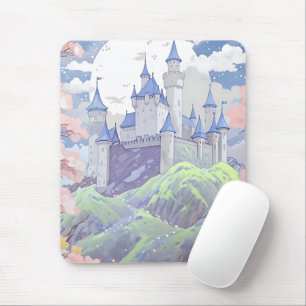 Fairytale Castle Pastel Watercolor Landscape Mouse Mat