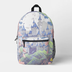 Fairytale Castle Pastel Watercolor Printed Backpack