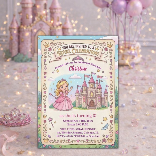 Fairytale Castle Princess 3rd Birthday Party Invitation (Creator Uploaded)