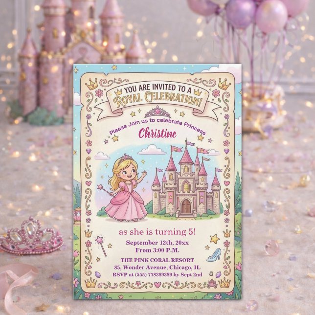 Fairytale Castle Princess 5th Birthday Party Invitation (Creator Uploaded)