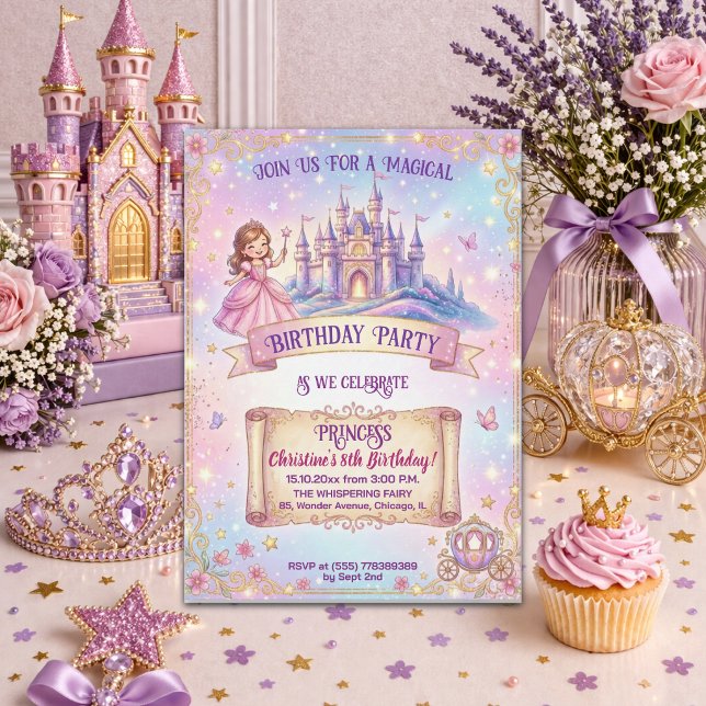 Fairytale Castle Princess 8th Birthday Party Invitation (Creator Uploaded)