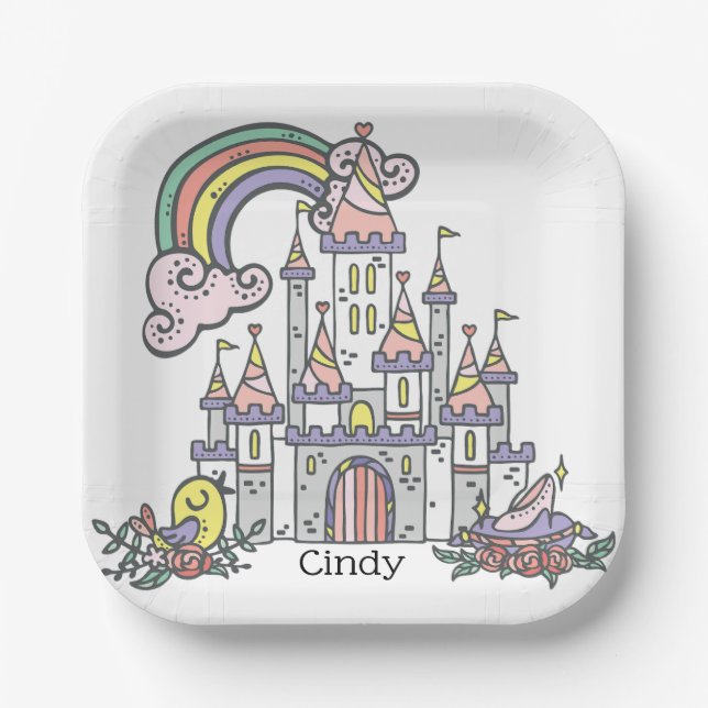 Fairytale Castle Princess Custom Name      Paper Plate (Front)