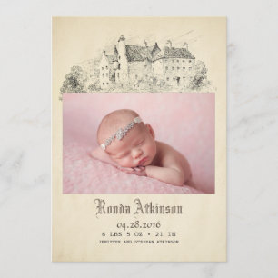Fairytale Castle Princess Newborn Baby Photo Birth Announcement