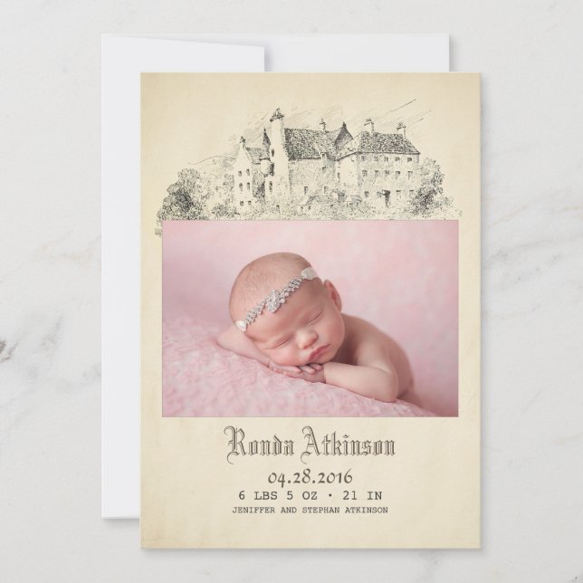 Fairytale Castle Princess Newborn Baby Photo Birth Announcement (Front)
