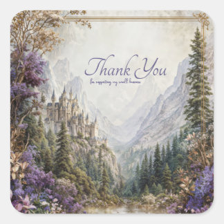 Fairytale Castle Purple Floral Mountain Valley Square Sticker