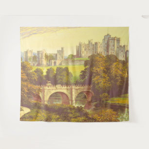 Fairytale castle vintage illustration backdrop tapestry