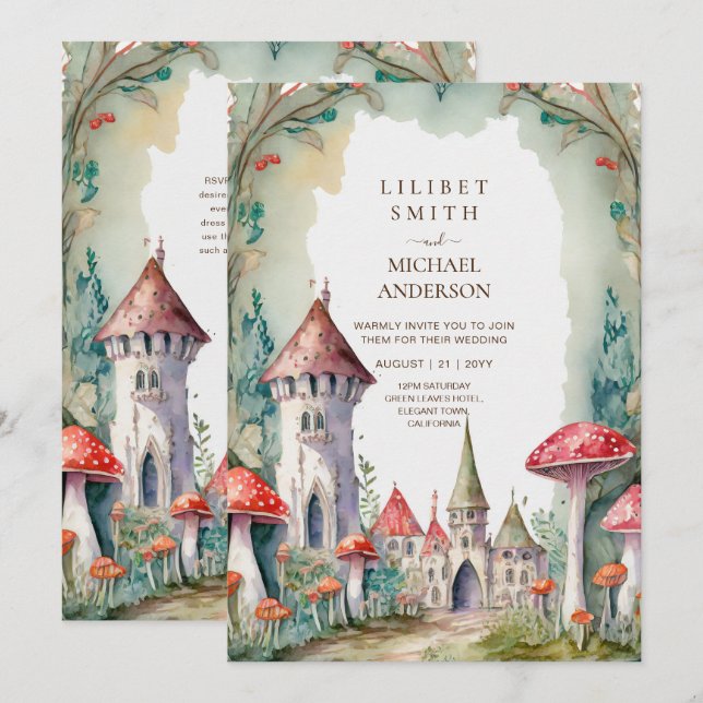 Fairytale Castle Wedding Fairycore Mushrooms Magic Invitation (Front/Back)